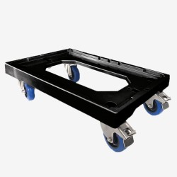Socle rouleur 4 roues silence pivotantes + 2 freins - chape acier - noir